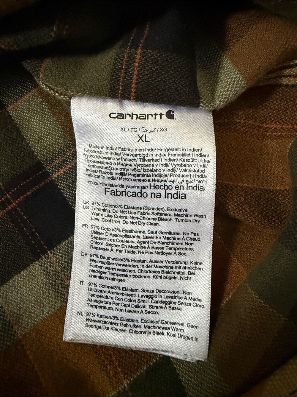 Carhartt Men’s Plaid Button-Down Shirt in Olive, Brown and Tan - Picture 4 of 6